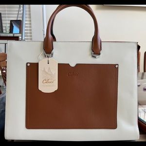 Cluci leather 15.6 inch briefcase with 2 straps for women